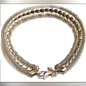 UNIQUE 925 sterling silver Heart link chain bracelet Wide Estate Vintage 8 inch